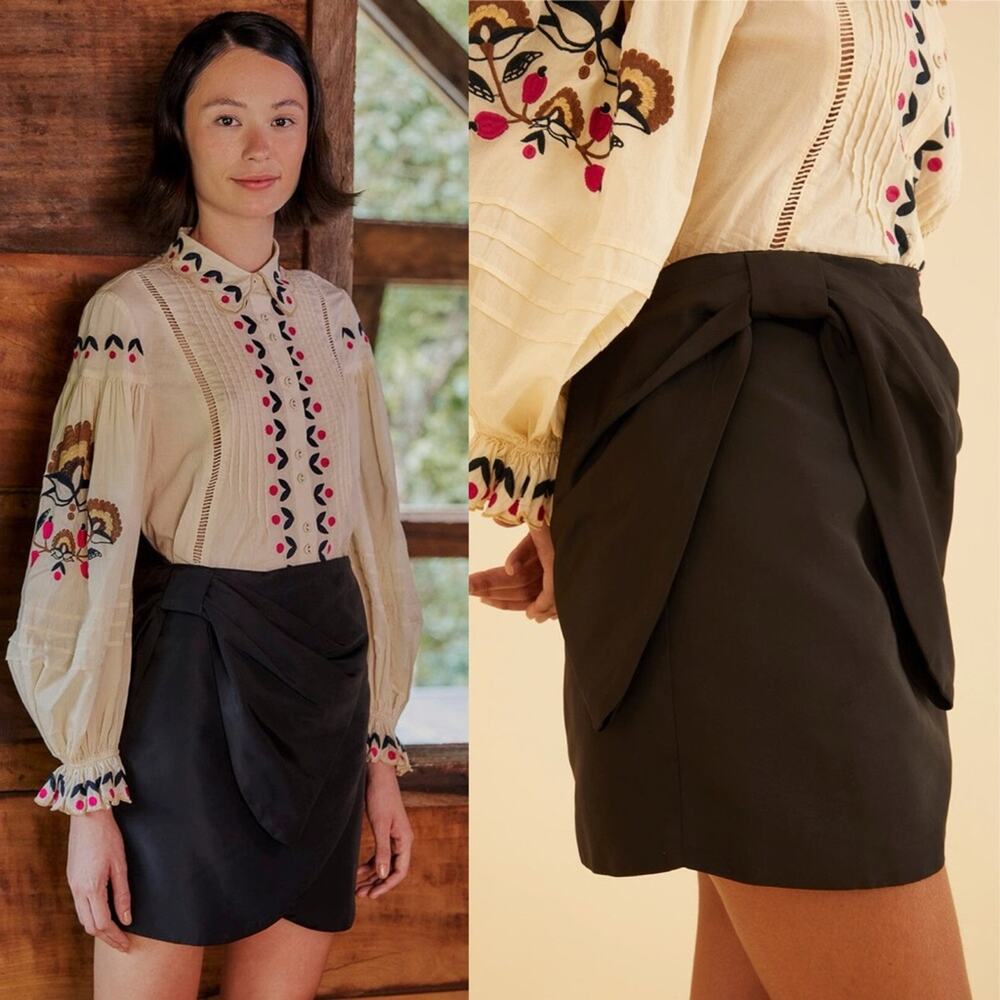 Farm Rio Black Taffeta Mini Skirt XL
